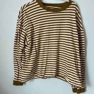 Madewell Olive and White Striped Long Sleeve Tee